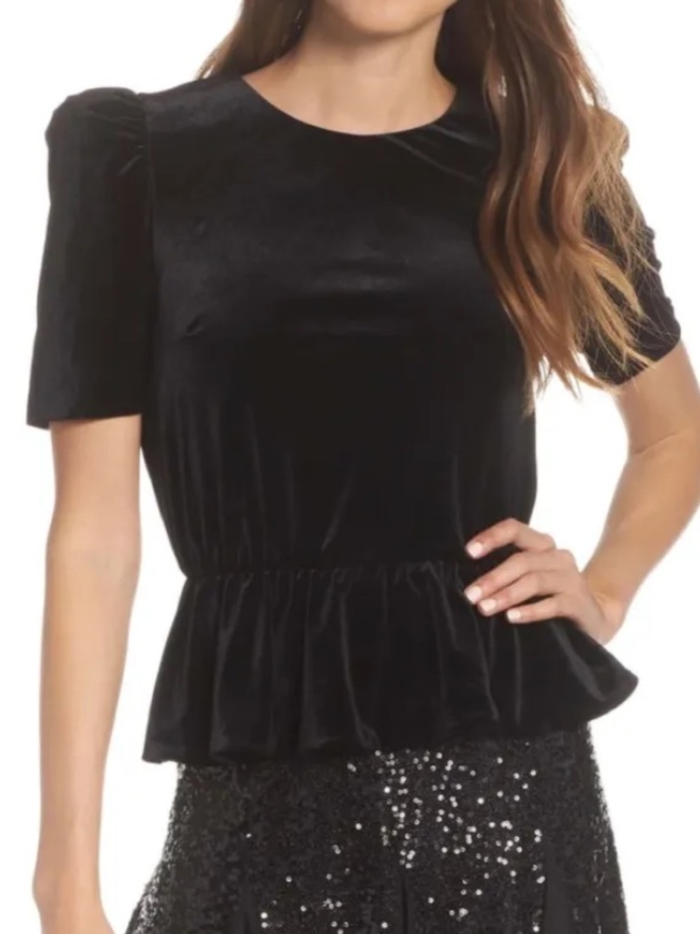 Banana Republic Black Stretch Velvet Short Sleeve Top Size L